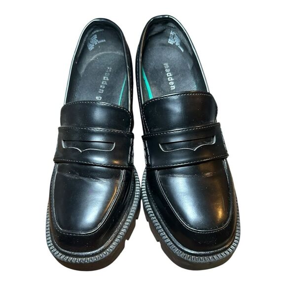 Madden Girl size 7 platform blocked heeled black penny loafer. 3.75 heel. Vegan - Picture 4 of 8